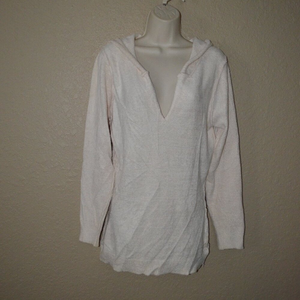 Sz S/M Barefoot Dreams Off White Hooded Pull Over Sweatshirt